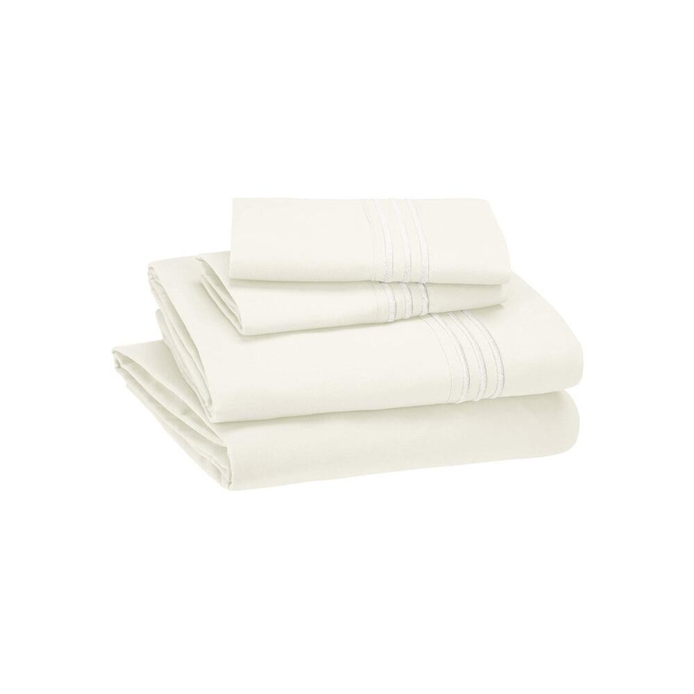 Amazon Basics Premium Sheet Set Embroidered Hotel Stitch Soft Easy Wash Micro